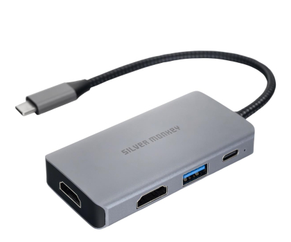 Akcesoria SILVER MONKEY Adapter USB-C - 2x HDMI 4K60Hz, USB-A, PD 100W